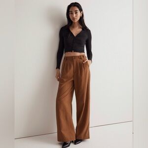 Madewell Harlow wide-leg pant in drapey twill, acorn. Size 6